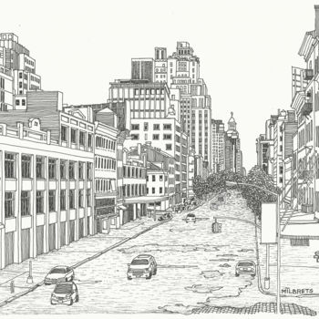Disegno intitolato "Chelsea. New York." da Lauris Milbrets, Opera d'arte originale, Penna gel