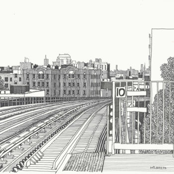 Drawing titled "Bronx 138th street.…" by Lauris Milbrets, Original Artwork, Gel pen