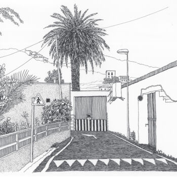 Dessin intitulée "The Street In  LaLa…" par Lauris Milbrets, Œuvre d'art originale, Stylo gel