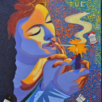 Schilderij getiteld ""SI FUMER TUE" N°1" door François Milcar, Origineel Kunstwerk