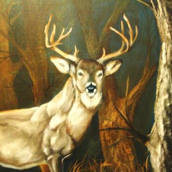 Painting titled "White-Tail" by Mildred Savage, Original Artwork, Oil