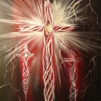 Painting titled "three crosses red " by Mildred Savage, Original Artwork
