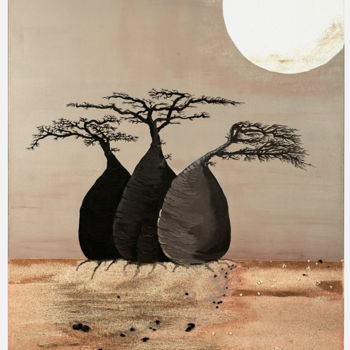 Pittura intitolato "Baobabs - Trois amis" da Mileg, Opera d'arte originale, Acrilico Montato su Telaio per barella in legno