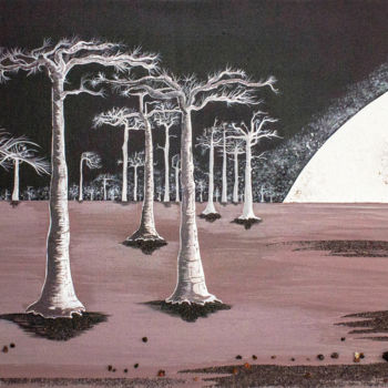 Pittura intitolato "Baobabs en clair de…" da Mileg, Opera d'arte originale, Acrilico Montato su Telaio per barella in legno