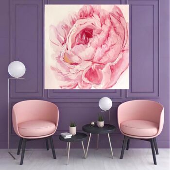 Painting titled "Peony interior" by Milena Million, Original Artwork, Oil Mounted on Other rigid panel