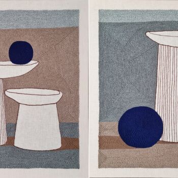 Textilkunst mit dem Titel "Large Diptych Texti…" von Milena Paladino, Original-Kunstwerk, Stickerei