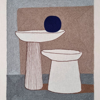 Textielkunst getiteld "Vase Composition VI…" door Milena Paladino, Origineel Kunstwerk, Borduurwerk