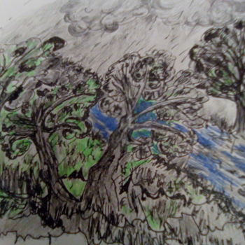 Drawing titled "pioggia.jpg" by Milena Aere, Original Artwork, Conté