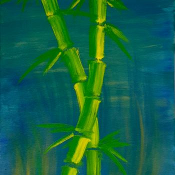 Schilderij getiteld "Bamboo Forrest" door Milena Vantova, Origineel Kunstwerk, Olie Gemonteerd op Frame voor houten brancard