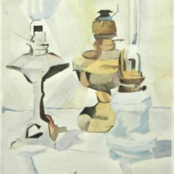 Painting titled "Three Oil Lamps. A…" by Miles Begay, Original Artwork