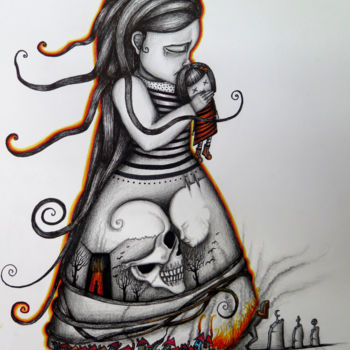 Drawing titled "Burning" by Milica Jovanović Syed Mahmud, Original Artwork