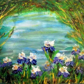 Painting titled "Flowers by Lake .." by Milka Urbaníková, Original Artwork, Acrylic