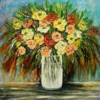 Painting titled "Bouquet of roses -…" by Milka Urbaníková, Original Artwork, Acrylic