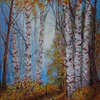 Painting titled "Birches in early sp…" by Milka Urbaníková, Original Artwork, Acrylic