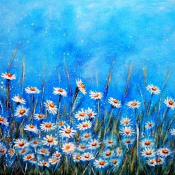 Painting titled "Daisy in the meadow…" by Milka Urbaníková, Original Artwork, Oil