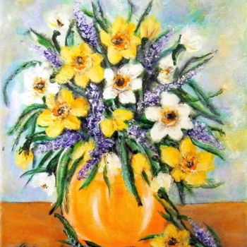 Painting titled "Still life - daffod…" by Milka Urbaníková, Original Artwork, Acrylic