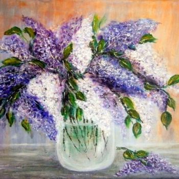 Painting titled "Lilac bouquet.." by Milka Urbaníková, Original Artwork, Acrylic