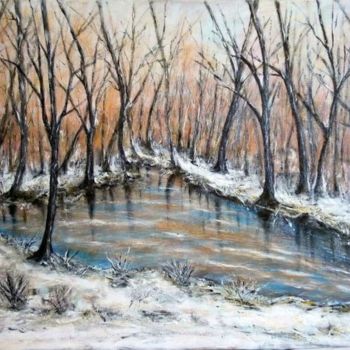 Painting titled "Winter at the lake…" by Milka Urbaníková, Original Artwork, Acrylic