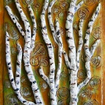 Sculpture titled "Birch - relief .." by Milka Urbaníková, Original Artwork, Ceramics