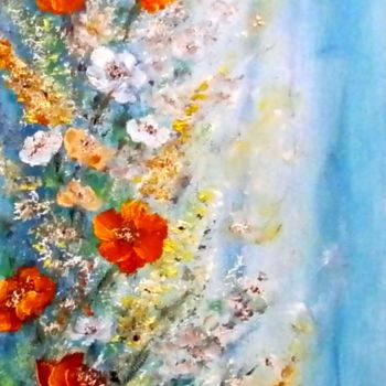 Painting titled "Meadow flowers.." by Milka Urbaníková, Original Artwork, Oil Mounted on Wood Panel