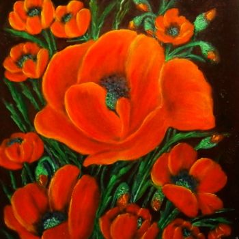 Painting titled "Poppies.." by Milka Urbaníková, Original Artwork, Oil