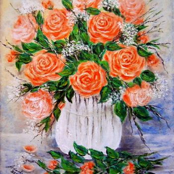 Painting titled "Bouquet of roses 2" by Milka Urbaníková, Original Artwork, Acrylic