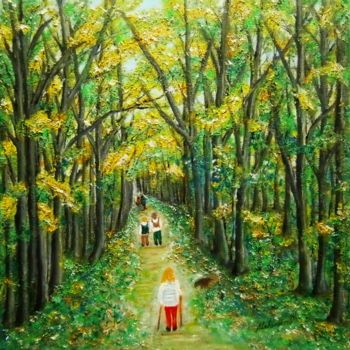 Картина под названием "On a forest road.." - Milka Urbaníková, Подлинное произведение искусства, Масло