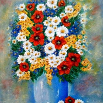 Painting titled "Bouquet of meadow f…" by Milka Urbaníková, Original Artwork, Oil
