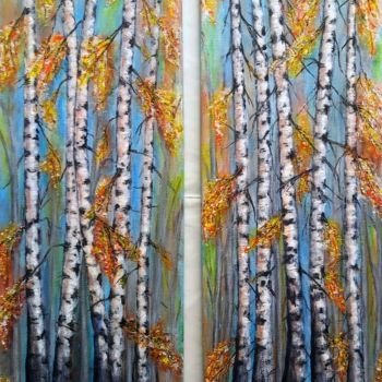 Peinture intitulée "Birches - doubled." par Milka Urbaníková, Œuvre d'art originale, Acrylique