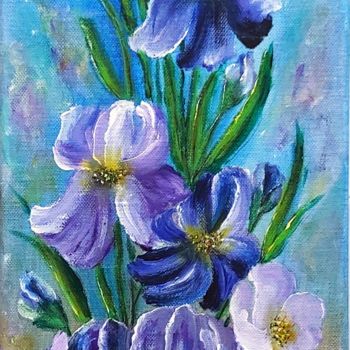 Painting titled "Irises 3.." by Milka Urbaníková, Original Artwork, Acrylic