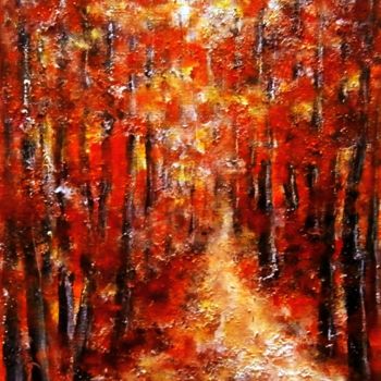 Painting titled "In the red woods 1.." by Milka Urbaníková, Original Artwork, Acrylic