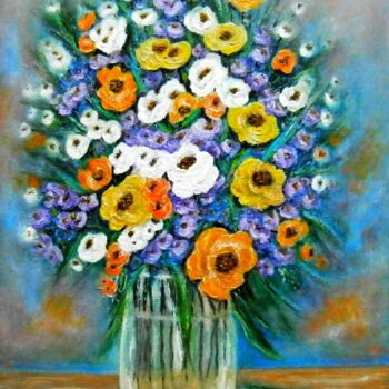 Pintura intitulada "Bouguet of flowers" por Milka Urbaníková, Obras de arte originais, Óleo