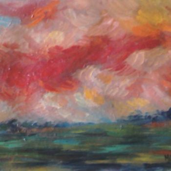 Peinture intitulée "tramonto in collina" par Milla, Œuvre d'art originale, Huile