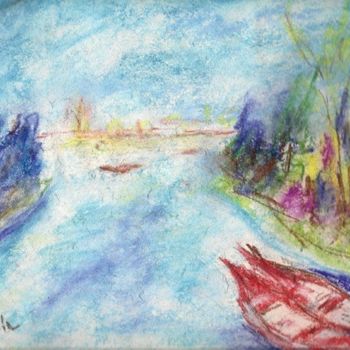 Peinture intitulée "barche-ormeggiate.j…" par Milla, Œuvre d'art originale, Huile