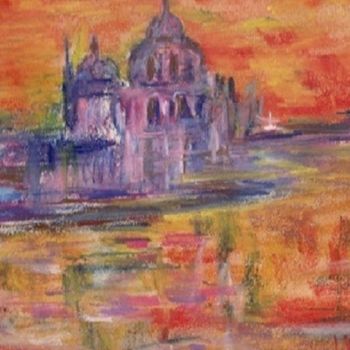 Schilderij getiteld "tramonto-a-venezia-…" door Milla, Origineel Kunstwerk, Olie