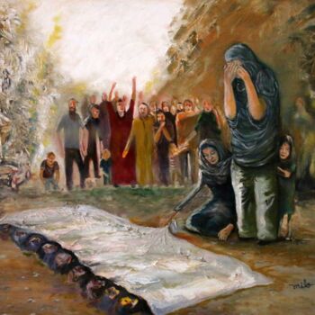Ζωγραφική με τίτλο "Slaughtered" από Milo Abadilla, Αυθεντικά έργα τέχνης, Λάδι Τοποθετήθηκε στο Ξύλινο φορείο σκελετό