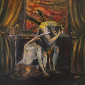 Painting titled "Torn" by Milo Abadilla, Original Artwork, Oil Mounted on Wood Stretcher frame