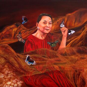 Painting titled "Wings of Helen" by Milo Abadilla, Original Artwork, Oil Mounted on Wood Stretcher frame