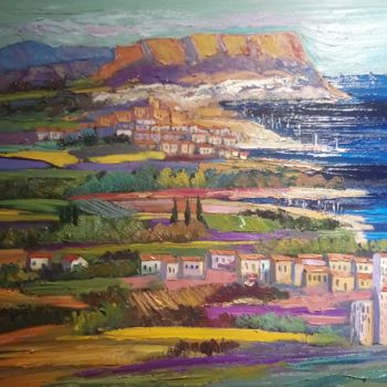 Painting titled "Vue sur Cassis" by Milorv, Original Artwork, Oil