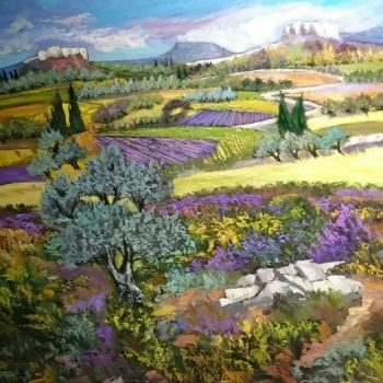 Pintura intitulada "Les champs d automne" por Milorv, Obras de arte originais, Óleo