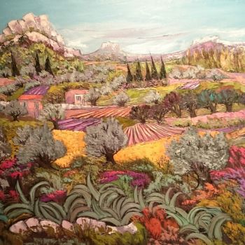 Peinture intitulée "les jardins en fleu…" par Milorv, Œuvre d'art originale, Huile