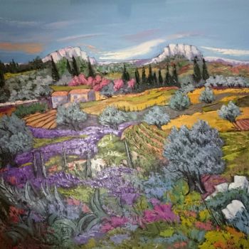 Painting titled "Les montagnes" by Milorv, Original Artwork, Oil