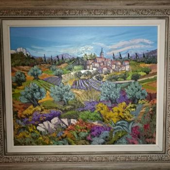 Painting titled "Village provençal" by Milorv, Original Artwork, Oil
