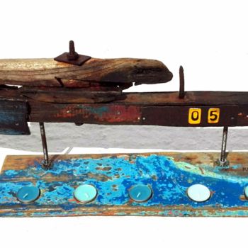 Sculpture intitulée "Wooden Boat Sculptu…" par Miltiadis Artwork, Œuvre d'art originale, Bois