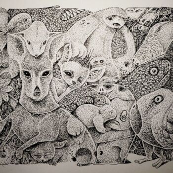 Dibujo titulada "Infinity Zoo" por Milto Sideris, Obra de arte original, Lápiz