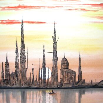 Malerei mit dem Titel "Looking for a port" von Milto Sideris, Original-Kunstwerk, Aquarell