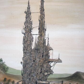 Картина под названием "The witches' cottage" - Milto Sideris, Подлинное произведение искусства, Акварель Установлен на Дерев…