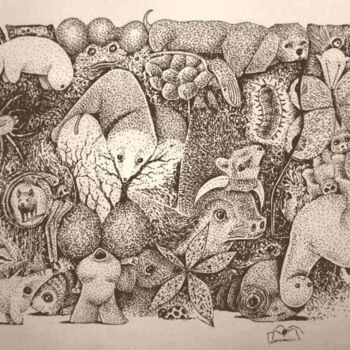 Disegno intitolato "Infinity Zoo-severe…" da Milto Sideris, Opera d'arte originale, Pennarello