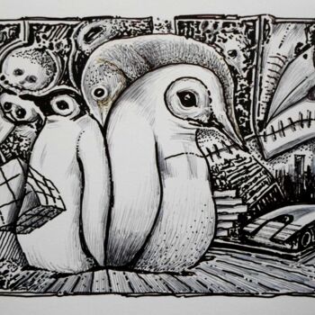Σχέδιο με τίτλο "Infinity pinguin" από Milto Sideris, Αυθεντικά έργα τέχνης, Μαρκαδόρος