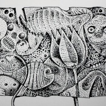 Disegno intitolato "Infinity zoo - Fibe…" da Milto Sideris, Opera d'arte originale, Pennarello
